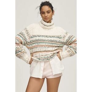 [Anthropologie] Pilcro Chunky Knit Boxy Turtleneck Sweater NWT Size Large Petite